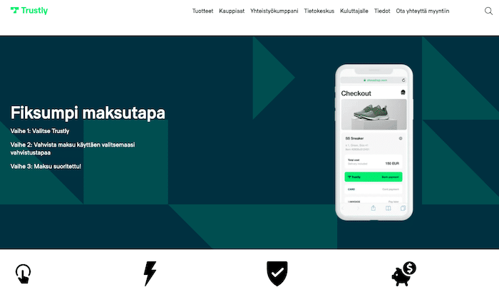 Kuva Trustlyn käyttöliittymästä