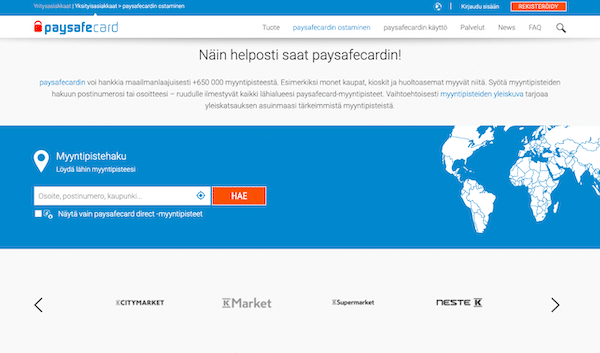Kuva Paysafecardin ostopisteistä