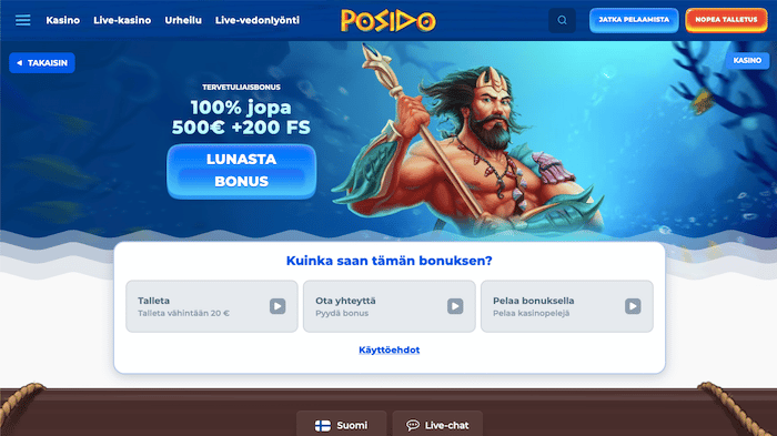 Kuva Posidon tervetulobonuksesta