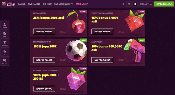 Malina Casinot bonukset