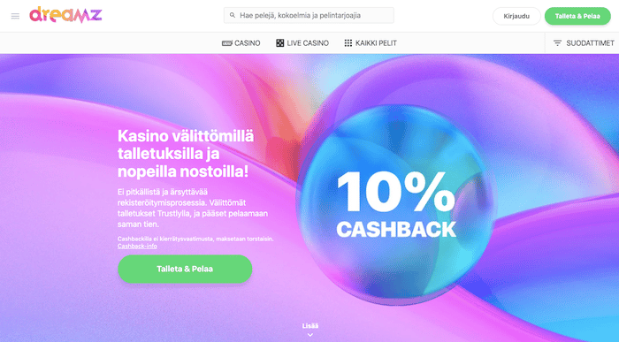 Kuva Dreamzin cashbackista