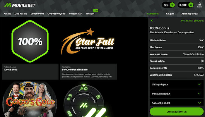 Kuva MobileBetin bonuksesta