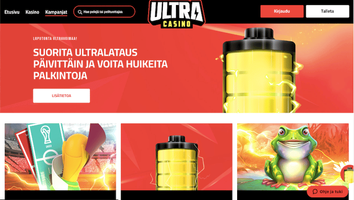 Kuva Ultra Casinon bonussivusta