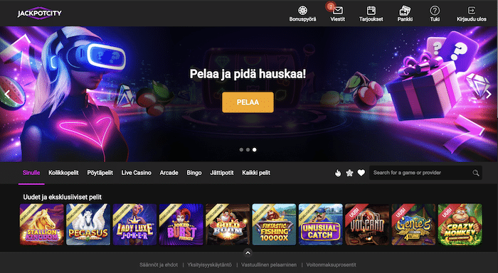 Kuva JackpotCity Casinon etusivulta
